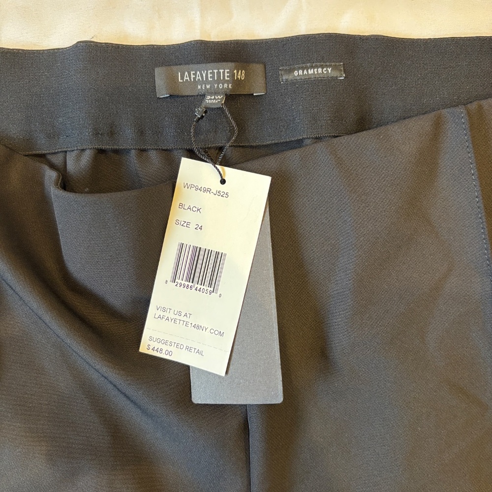 NWT Lafayette 148 New York Gramercy Pant 24W Black Acclaimed‎ Stretch Side-Zip